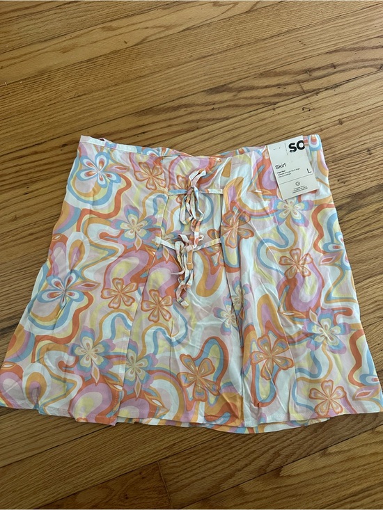 SO Dresses & Skirts - SO Pastel Floral Lace-Up Mini Skirt in Pink, Orange & Blue